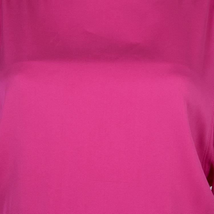 Pre Owned Armani Collezioni Pink Elasticised Waist Short Sleeve Silk Dress L