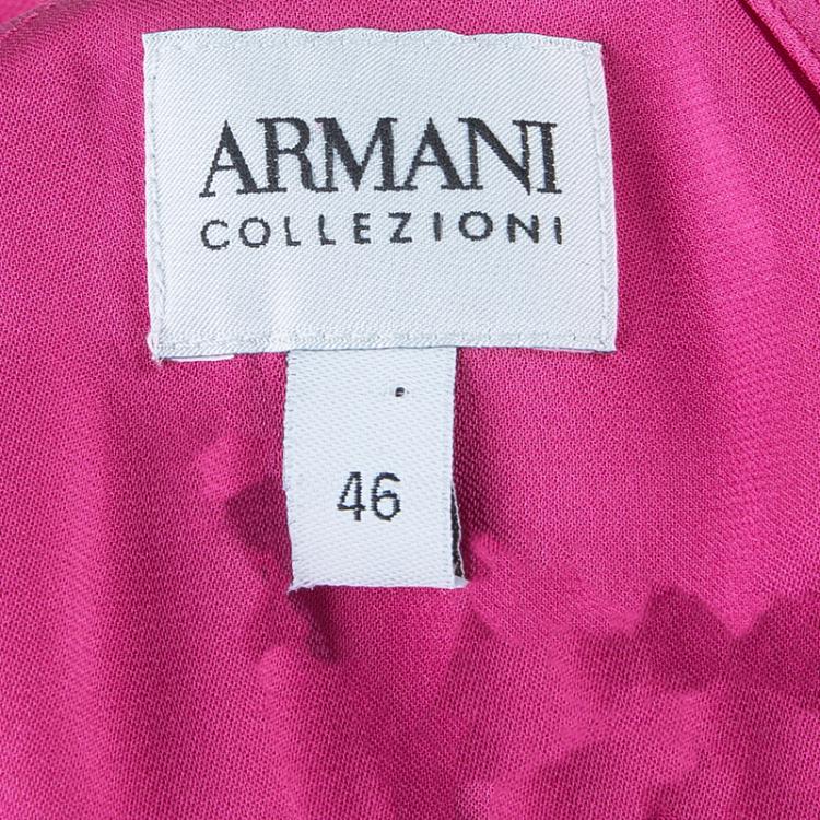 Pre Owned Armani Collezioni Pink Elasticised Waist Short Sleeve Silk Dress L