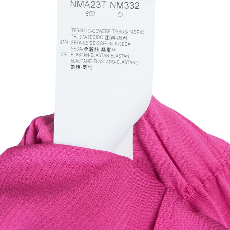 Pre Owned Armani Collezioni Pink Elasticised Waist Short Sleeve Silk Dress L
