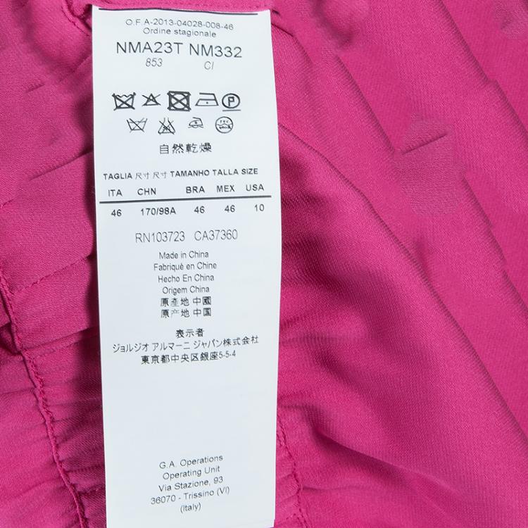 Pre Owned Armani Collezioni Pink Elasticised Waist Short Sleeve Silk Dress L