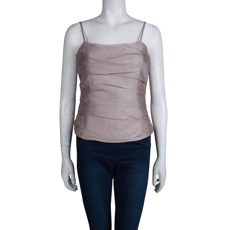 Pre Owned Armani Collezioni Lavender Mesh Overlay Ruched Crop Top L