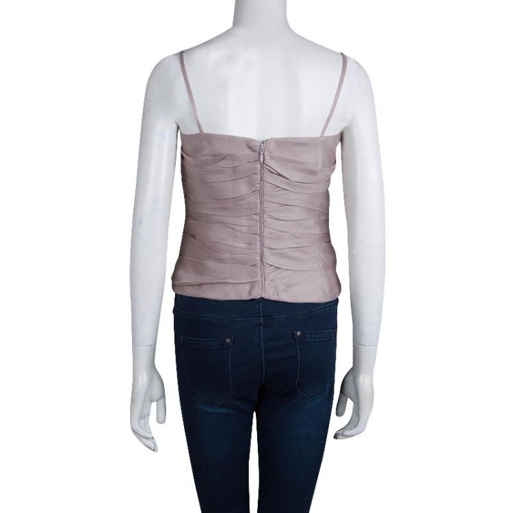 Pre Owned Armani Collezioni Lavender Mesh Overlay Ruched Crop Top L