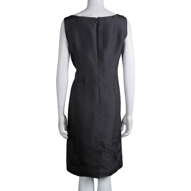 Pre Owned Armani Collezioni Grey Silk Sleeveless Sheath Dress L