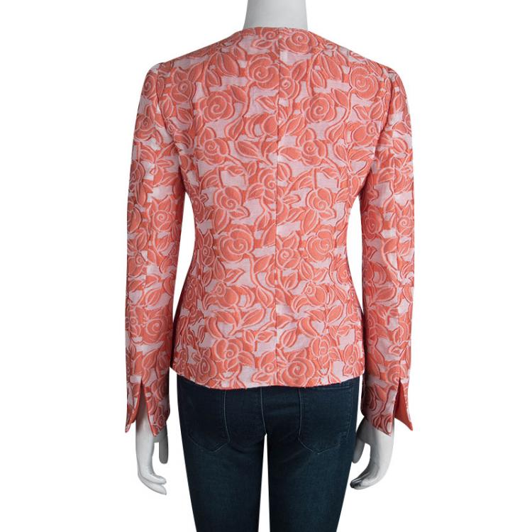 Pre Owned Armani Collezioni Orange Floral Jacquard Jacket M