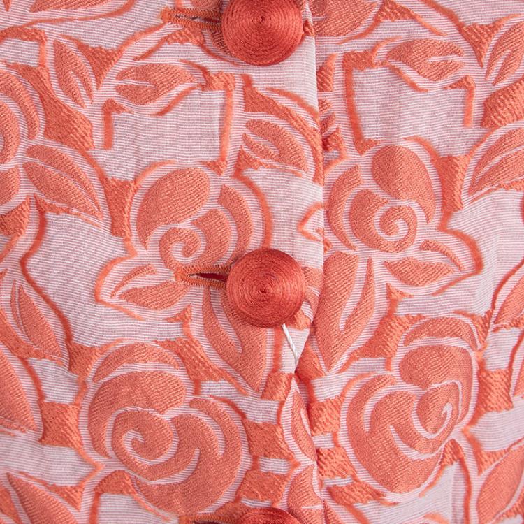 Pre Owned Armani Collezioni Orange Floral Jacquard Jacket M