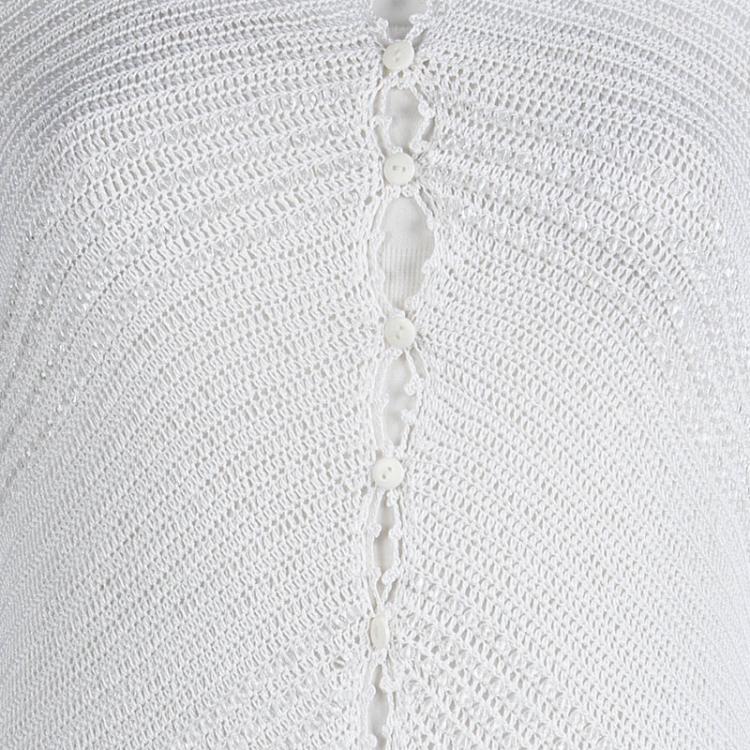 Pre Owned Armani Collezioni White Crochet Knit Beaded Cardigan M