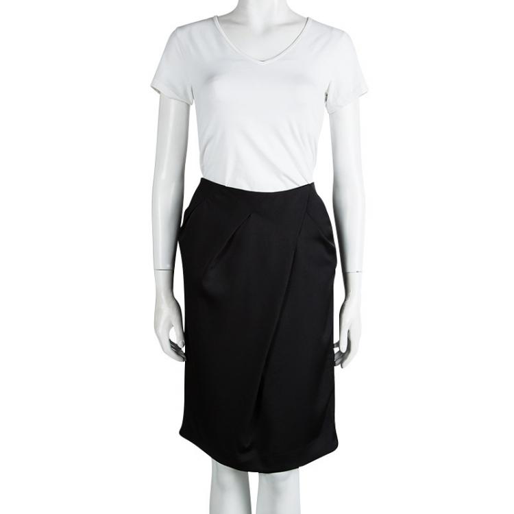 Pre Owned Armani Collezioni Black Draped Knee Length Skirt M
