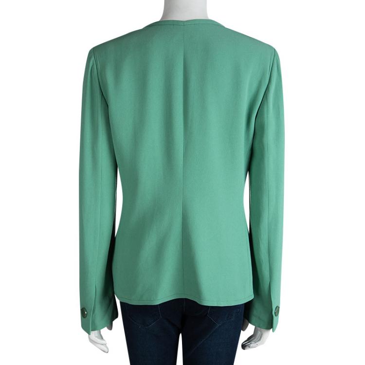 Pre Owned Armani Collezioni Pastel Green Ruched Detail Zip Front Jacket L