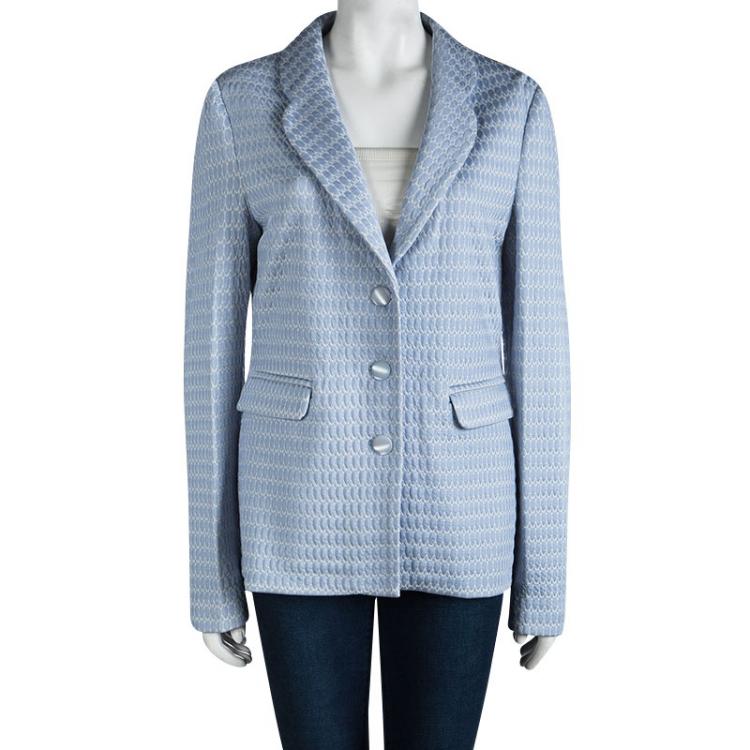 Pre Owned Armani Collezioni Blue Embossed Jacquard Jacket L