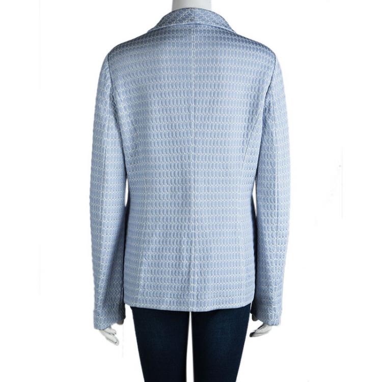 Pre Owned Armani Collezioni Blue Embossed Jacquard Jacket L
