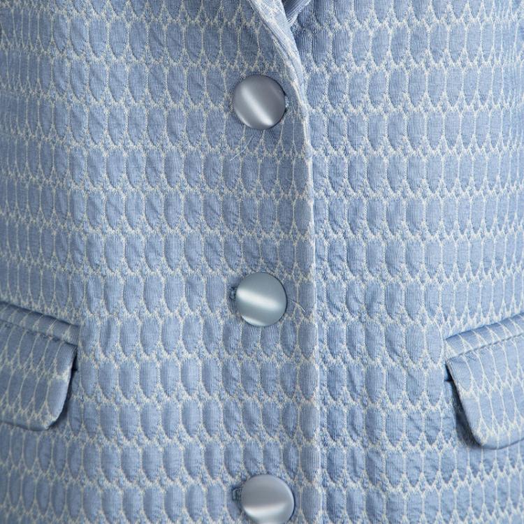 Pre Owned Armani Collezioni Blue Embossed Jacquard Jacket L