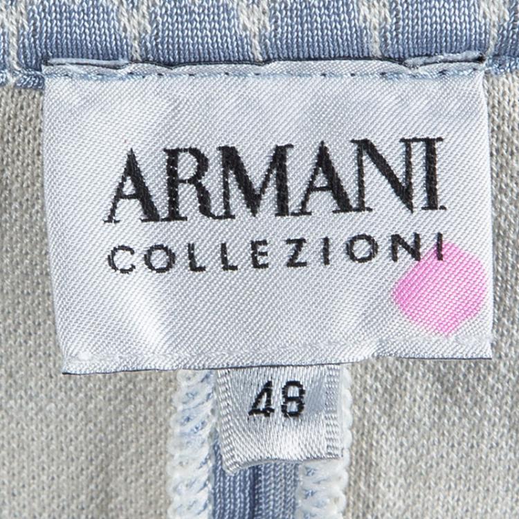 Pre Owned Armani Collezioni Blue Embossed Jacquard Jacket L
