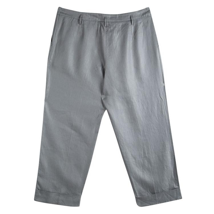 Pre Owned Armani Collezioni Grey Linen Wide Leg Trousers XL