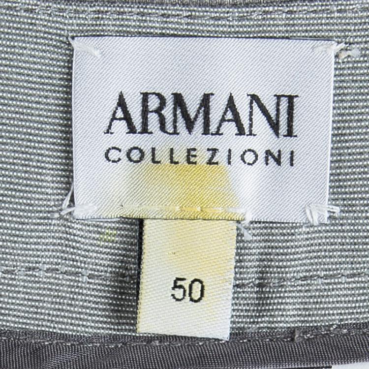 Pre Owned Armani Collezioni Grey Linen Wide Leg Trousers XL