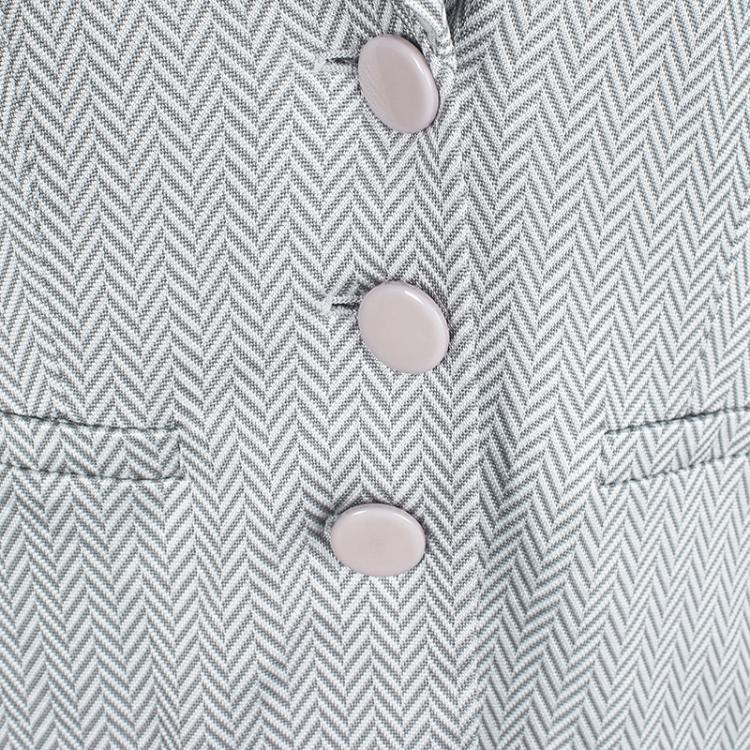 Pre Owned Armani Collezioni Grey Chevron Patterned Knit Three Button Blazer S
