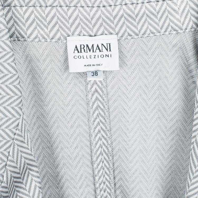 Pre Owned Armani Collezioni Grey Chevron Patterned Knit Three Button Blazer S