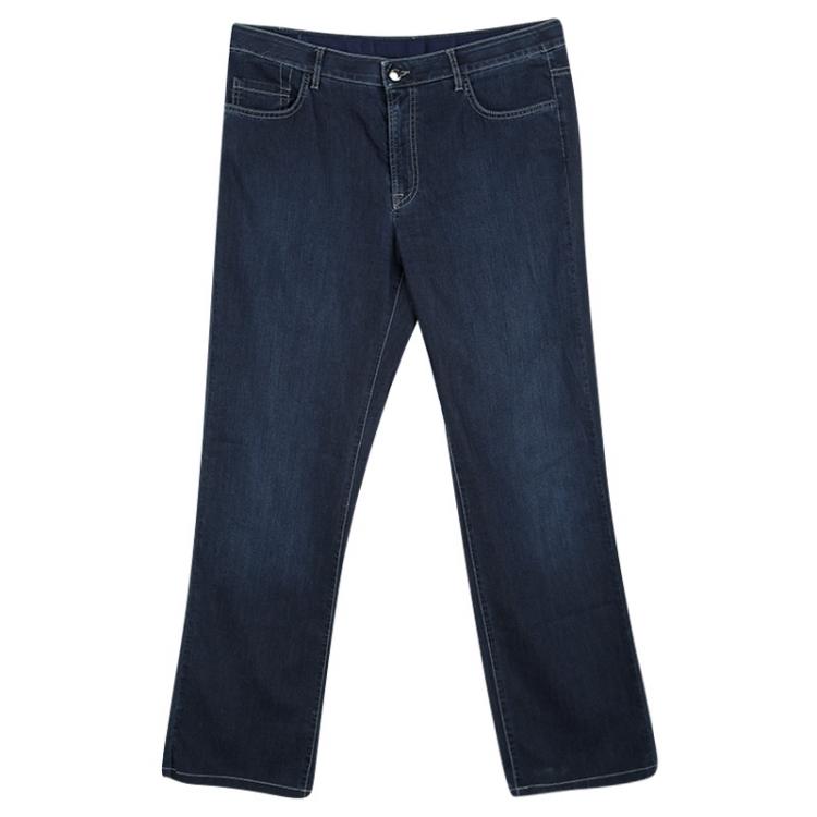 Pre Owned Armani Collezioni Indigo Dark Wash Faded Effect Denim Boot Cut Jeans L