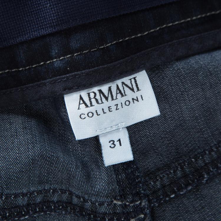 Pre Owned Armani Collezioni Indigo Dark Wash Faded Effect Denim Boot Cut Jeans L