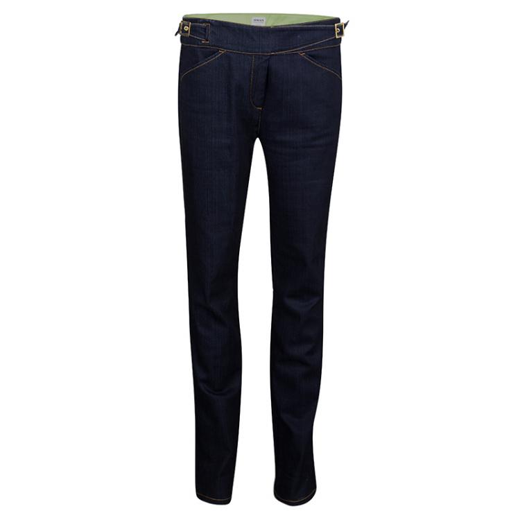 مملوكة مسبقًا Armani Collezioni Indigo Dark Wash Denim Buckle Detail Straigh Fit Jeans M