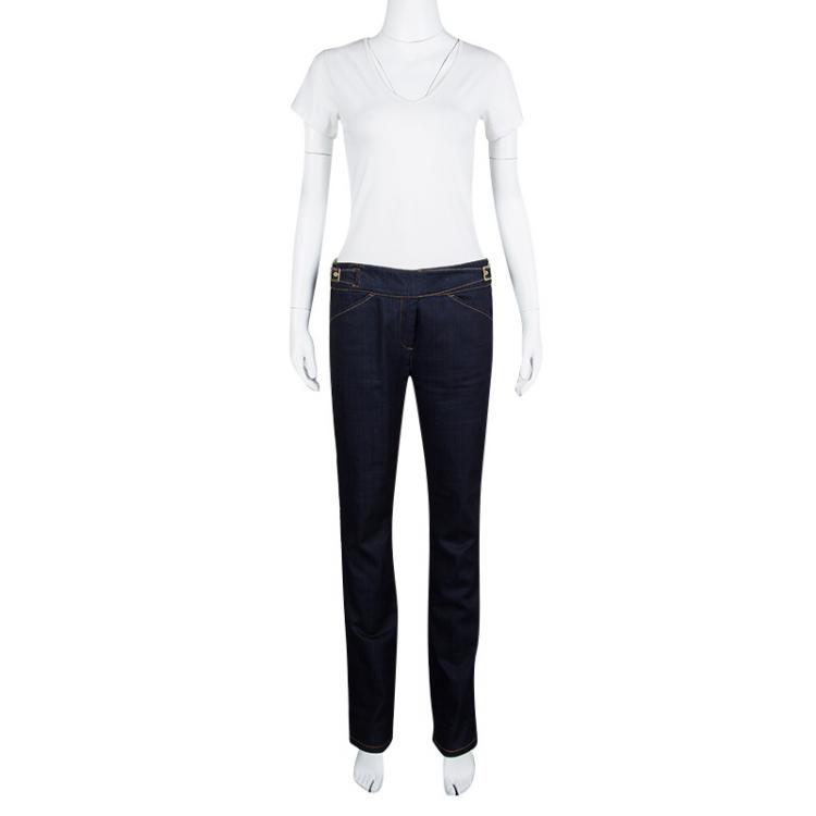 مملوكة مسبقًا Armani Collezioni Indigo Dark Wash Denim Buckle Detail Straigh Fit Jeans M