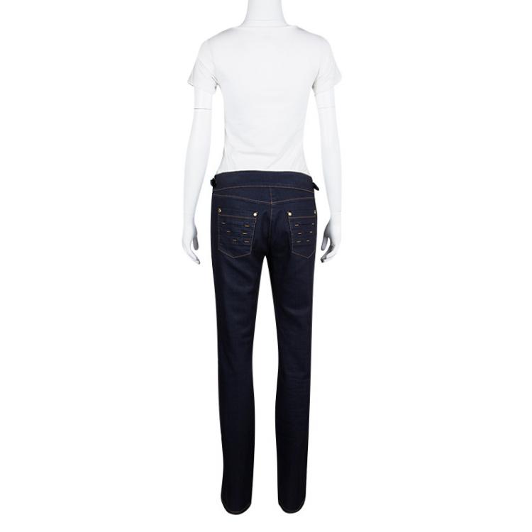 مملوكة مسبقًا Armani Collezioni Indigo Dark Wash Denim Buckle Detail Straigh Fit Jeans M