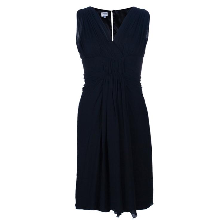 مملوكة مسبقًا Armani Collezioni Black Sleeveless Gathered Dress M