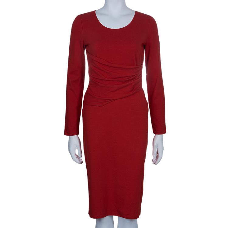 Pre Owned Armani Collezioni Red Draped Dress S