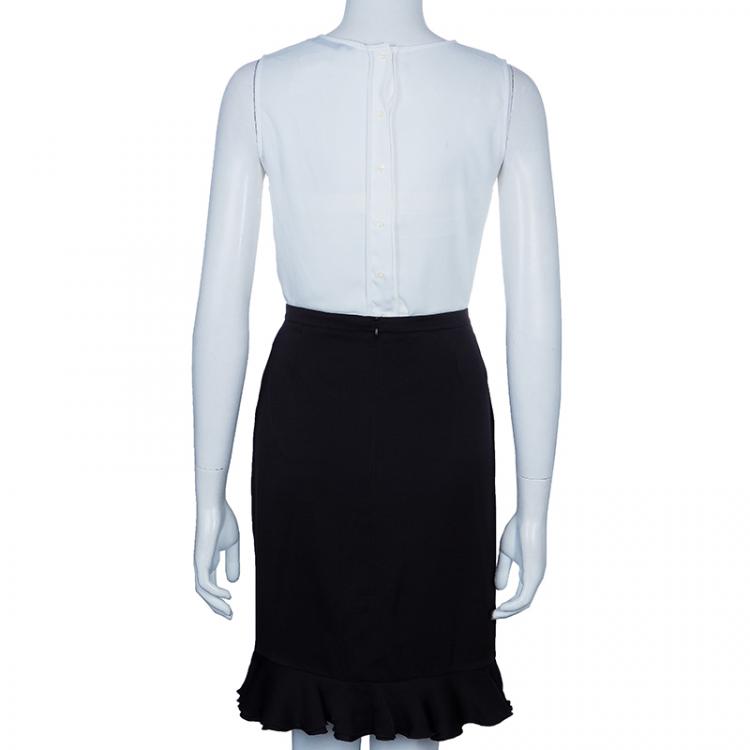 Pre Owned Armani Collezioni Black Silk Ruffle Skirt M