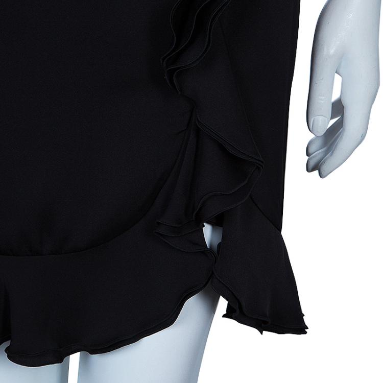 Pre Owned Armani Collezioni Black Silk Ruffle Skirt M