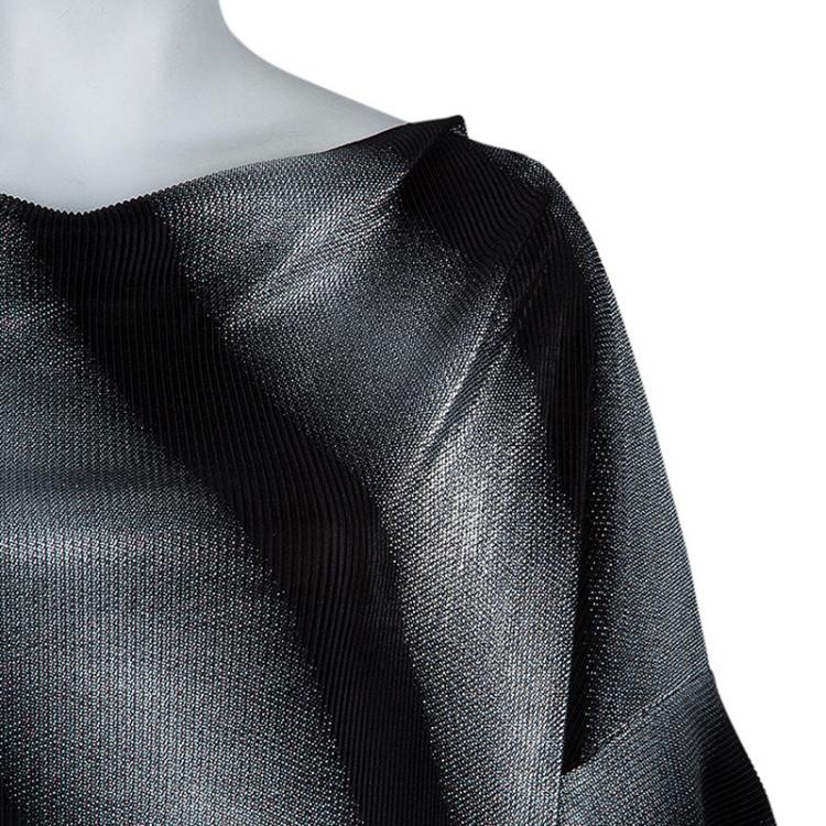 Pre Owned Armani Collezioni Silver and Black Short Sleeve Top L