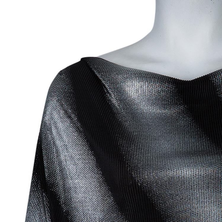 Pre Owned Armani Collezioni Silver and Black Short Sleeve Top L