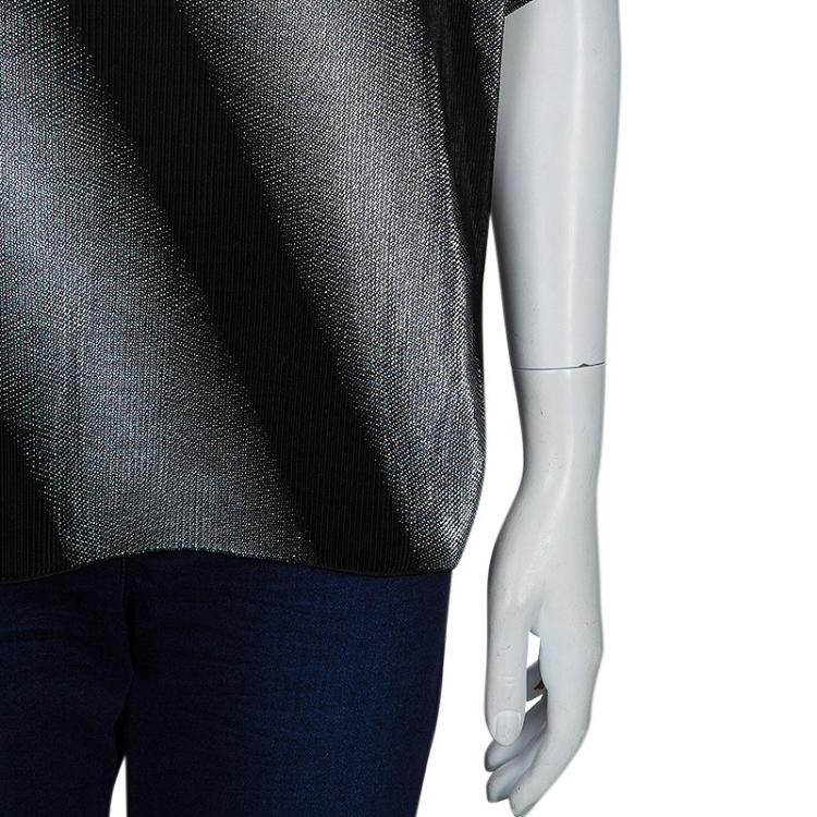 Pre Owned Armani Collezioni Silver and Black Short Sleeve Top L