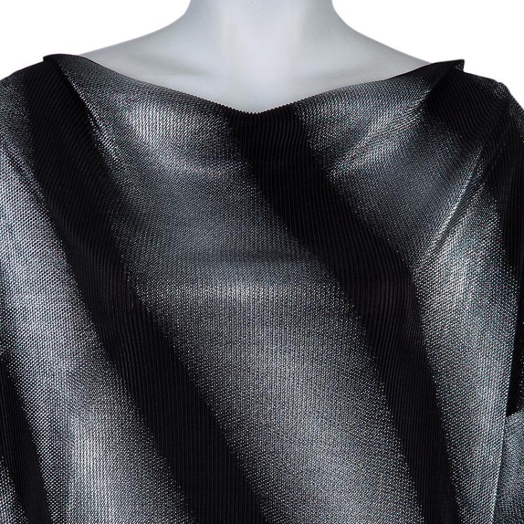 Pre Owned Armani Collezioni Silver and Black Short Sleeve Top L