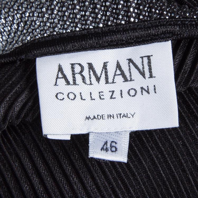 Pre Owned Armani Collezioni Silver and Black Short Sleeve Top L