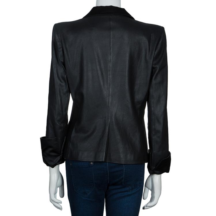 Pre Owned Armani Collezioni Black Leather Rose Jacket L