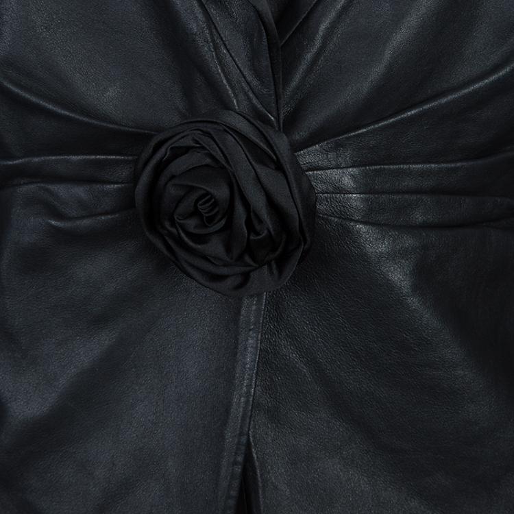 Pre Owned Armani Collezioni Black Leather Rose Jacket L