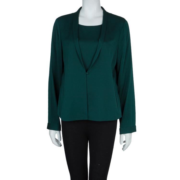 Pre Owned Armani Collezioni Green Blazer Style Long Sleeve Blouse L