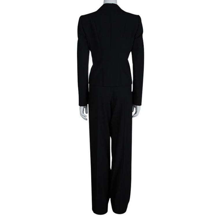 Pre Owned Armani Collezioni Black Wool Pant Suit M