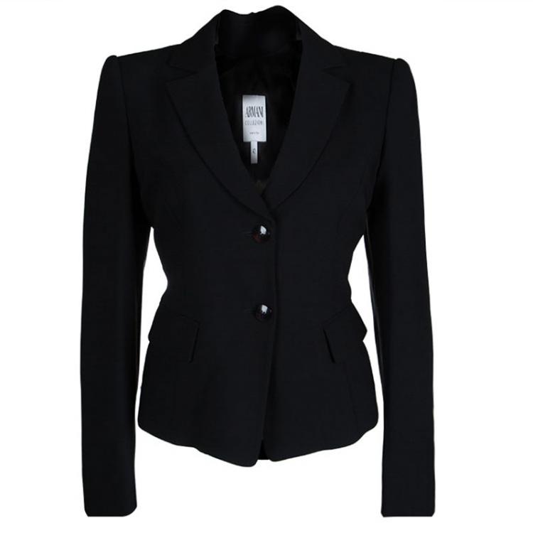 Pre Owned Armani Collezioni Black Wool Pant Suit M
