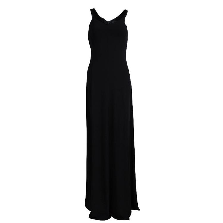 Pre Owned Armani Collezioni Black Knit Embellished Neck Detail Gown S