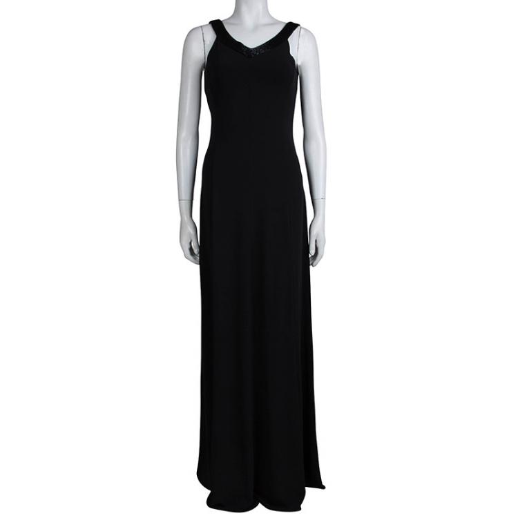 Pre Owned Armani Collezioni Black Knit Embellished Neck Detail Gown S