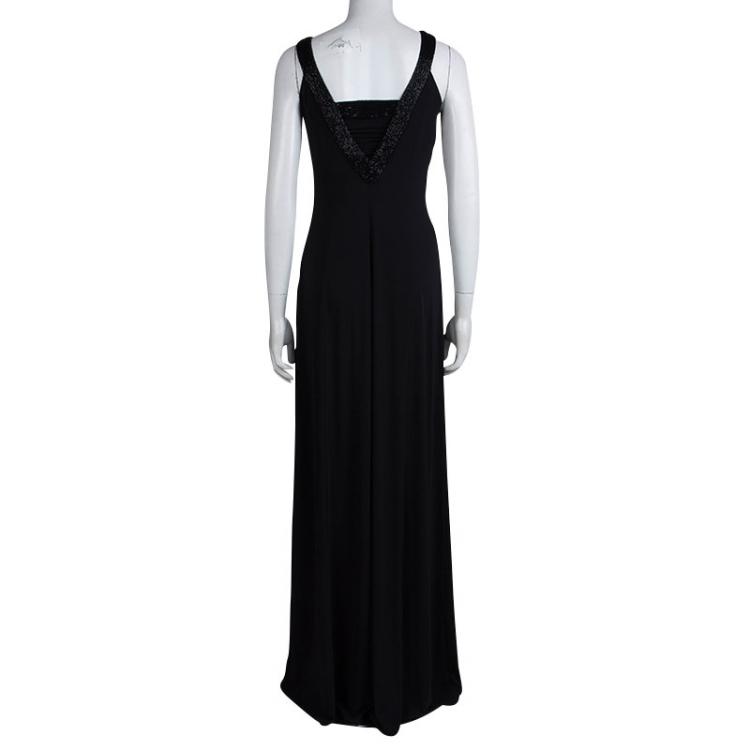 Pre Owned Armani Collezioni Black Knit Embellished Neck Detail Gown S