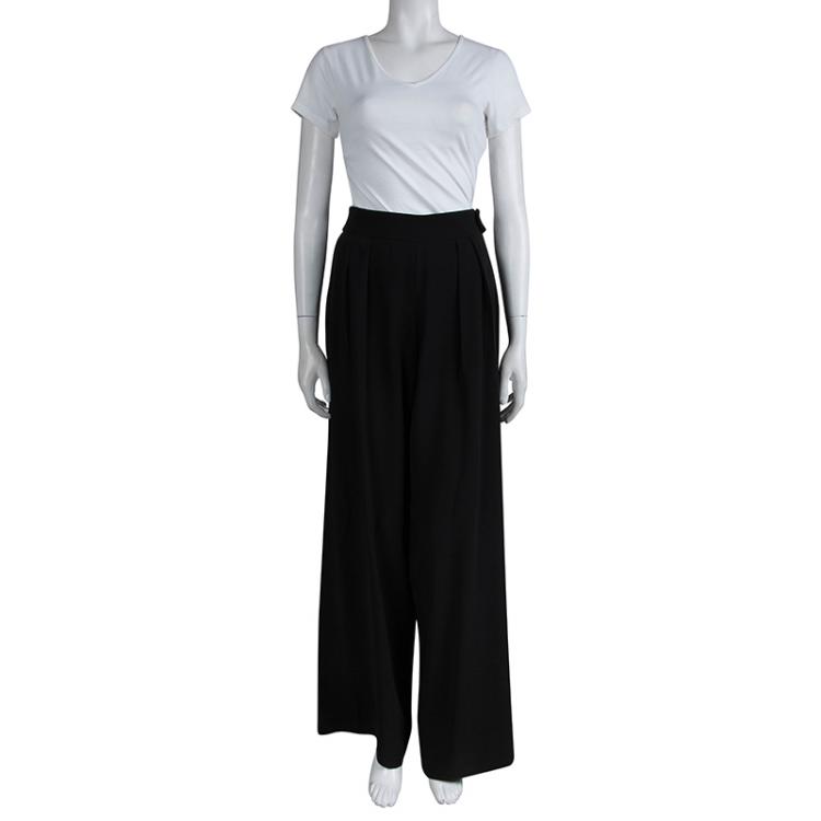 Pre Owned Armani Collezioni Black High Waist Wide Leg Trousers M