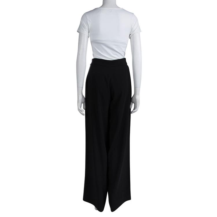 Pre Owned Armani Collezioni Black High Waist Wide Leg Trousers M