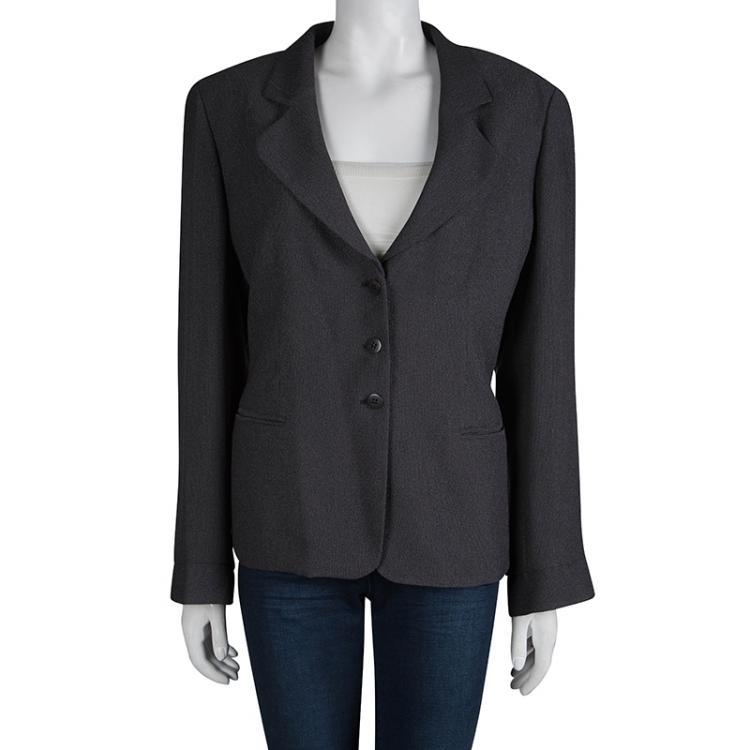 Pre Owned Armani Collezioni Grey Textured Notched Collar Blazer XL
