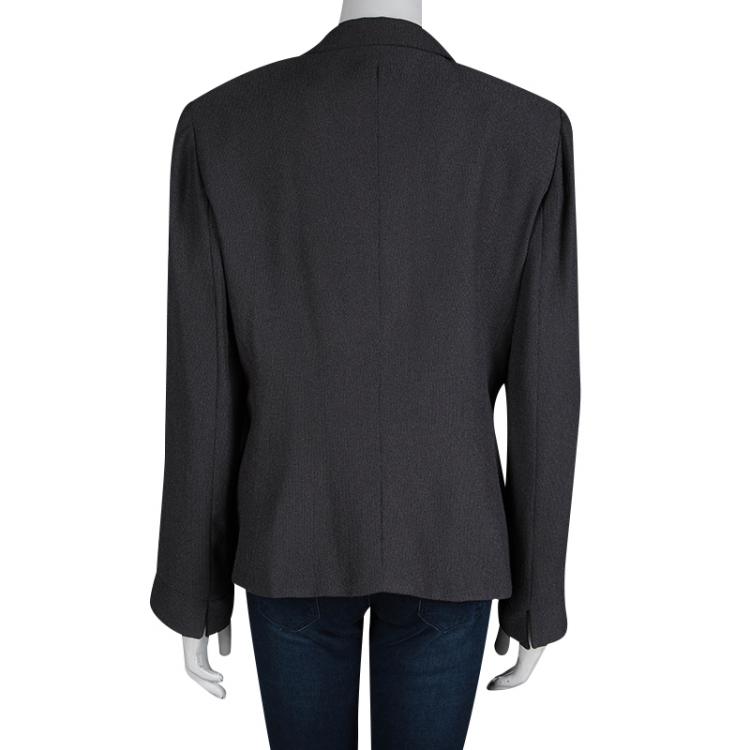 Pre Owned Armani Collezioni Grey Textured Notched Collar Blazer XL