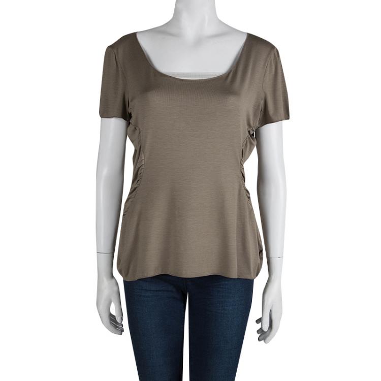 Pre Owned Armani Collezioni Olive Green Ruched Side Detail Top XL