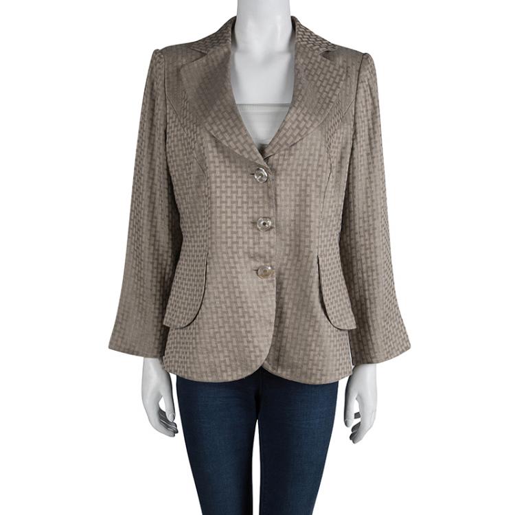 Pre Owned Armani Collezioni Light Brown Textured Notched Collar Blazer XL