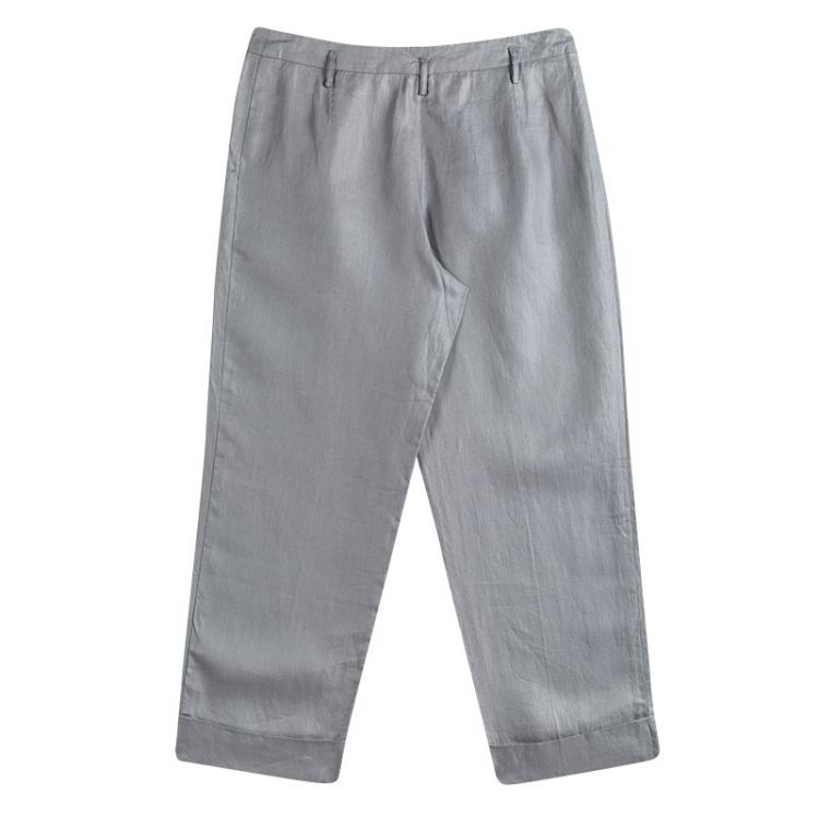 مملوكة مسبقًا Armani Collezioni Grey Linen Wide Leg Trousers L