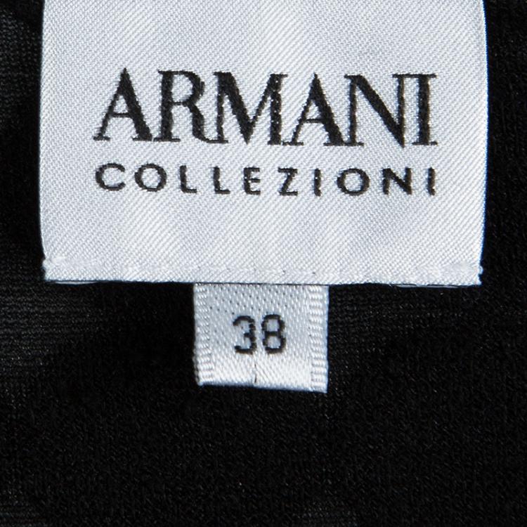Pre Owned Armani Collezioni Black Velvet Burnout Detail Short Sleeve Top S